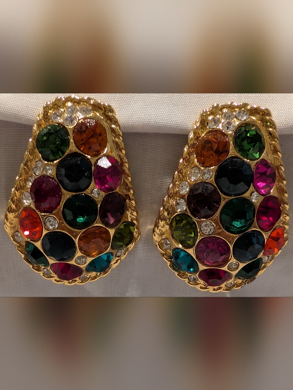 Blanca Gold-Tone Multicolor Crystal Clip-On Earrings